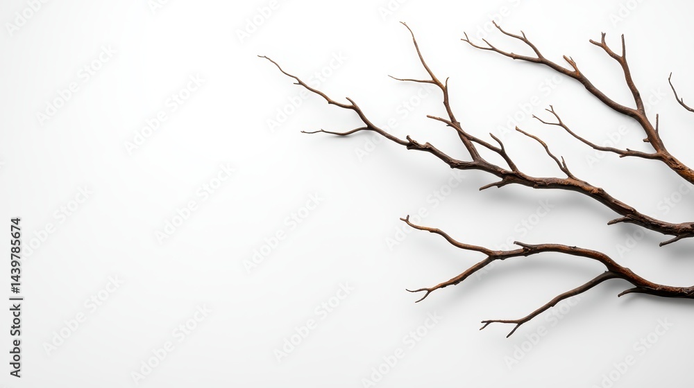 A stylish, twisted branch lying atop a pristine white canvas, offering a stark contrast that emphasizes its organic beauty and unique artistic presence in design. A stylish, twisted branch lying atop a pristine white canvas, offering a stark contrast that emphasizes its organic beauty and unique artistic presence in design.