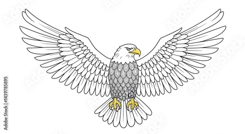 Majestic Eagle Bird Strong Black Lines Adult Coloring Page