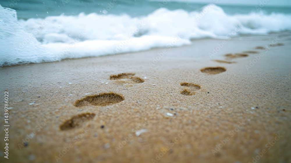 Footprints in the Sand on a Tranquil Beach Footprints in the Sand on a Tranquil Beach
