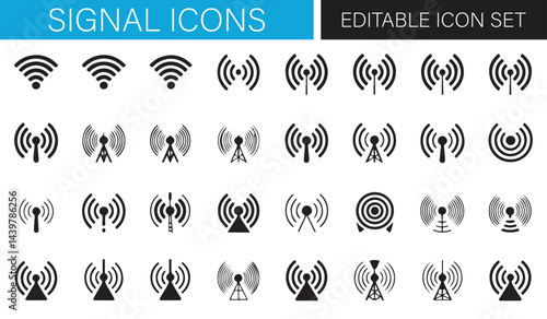 Set of Mobile Network Signal Icons for Digital Media and Apps