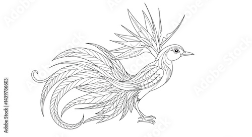 Exotic Bird of Paradise Illustration Adult Relaxation Coloring Page