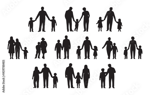 Set of Parent and Child Silhouettes for Family and Love 