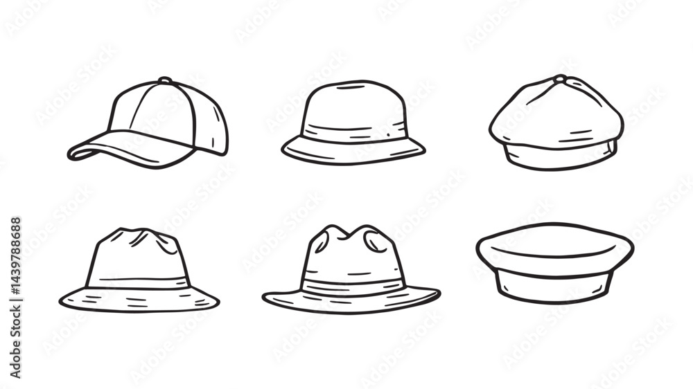 Cap line art illustration of modern minimalistic street fashion design Cap line art illustration of modern minimalistic street fashion design