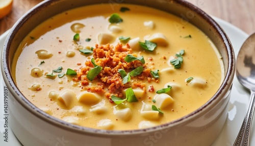 Wallpaper Mural Creamy Butternut Squash Soup With Gnocchi And Herb Garnish Close Up Torontodigital.ca