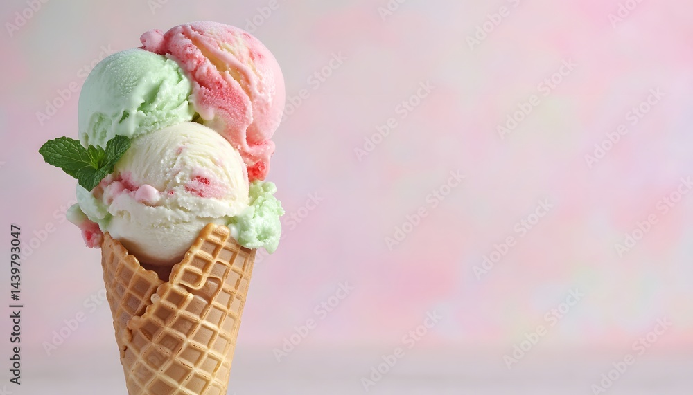 Delicious ice cream scoops arranged beautifully in a waffle cone