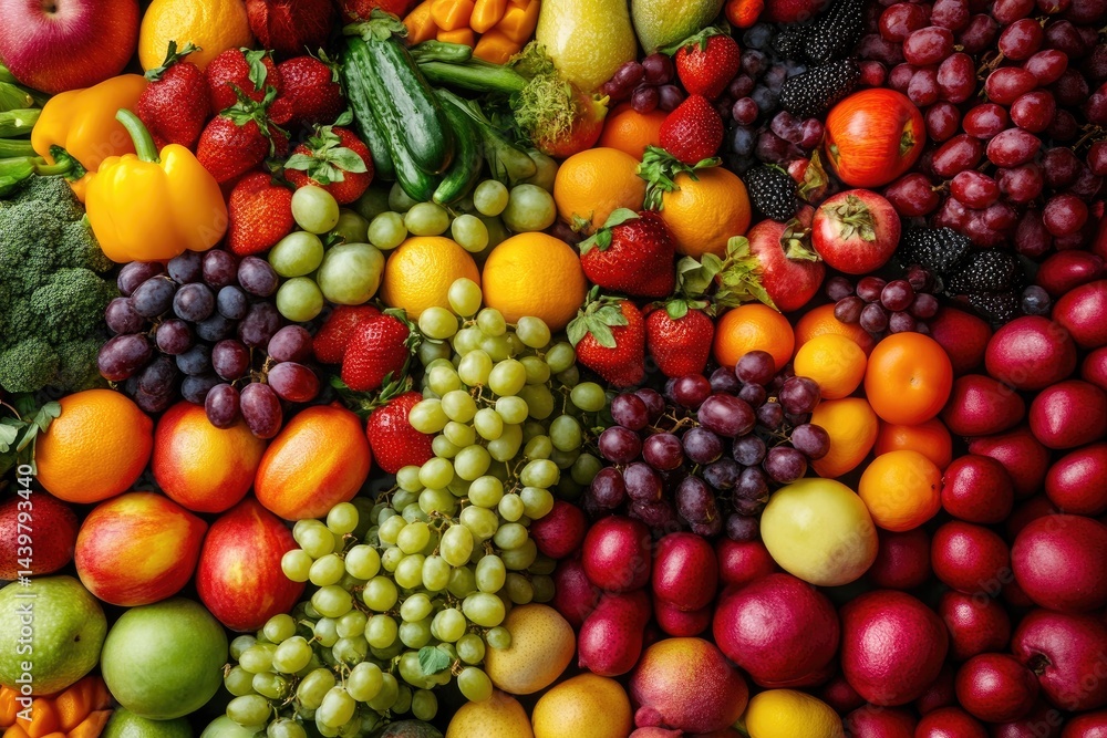 Colorful array of fresh fruits and vegetables Colorful array of fresh fruits and vegetables