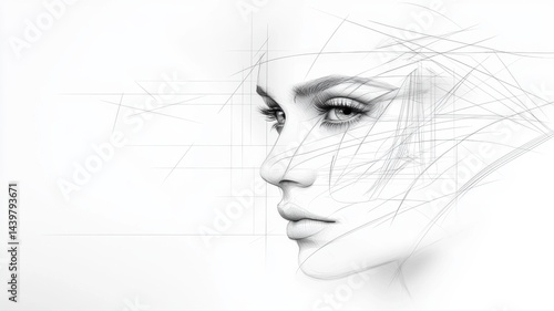 Elegant Woman's Profile Sketch with Geometric Lines woman profile sketch drawing portrait art beauty