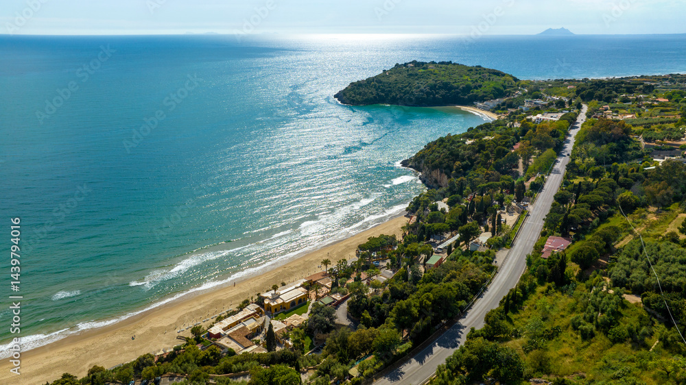 Obraz premium Aerial view of the 300 Steps (in Italian: 300 Gradini) Beach located near Gaeta, Lazio, Italy. It is one of the most beautiful beaches in the province of Latina.