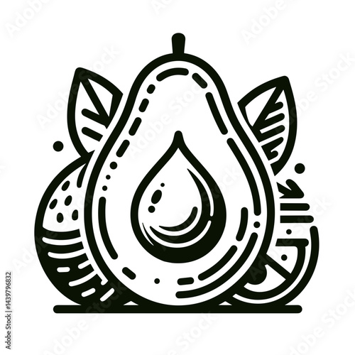 Avocado and fruit illustration, fresh mood, healthy design, on white background, copy space