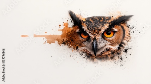 Watercolor painting of an owl watching the world with ancient wisdom on an absolutely white background.