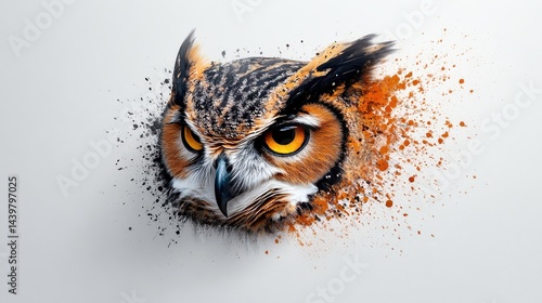 Watercolor painting of an owl watching the world with ancient wisdom on an absolutely white background.