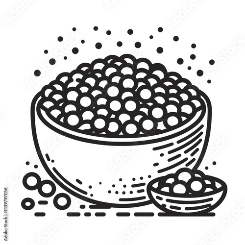 Bowl of grains illustration, wholesome mood, culinary design, on white background, copy space