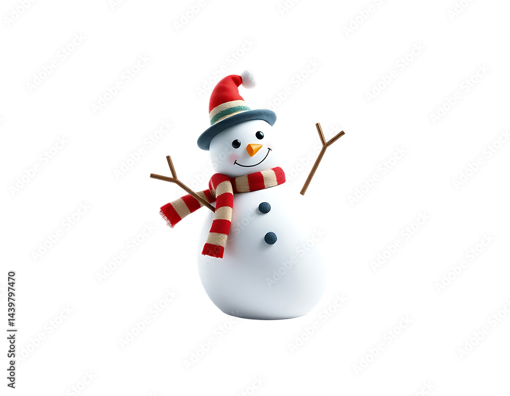 Cute 3D Cartoon Snowman with Scarf and Hat Cute 3D Cartoon Snowman with Scarf and Hat