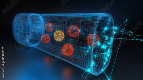 Obraz na płótnie Volumetric simulation showcases radioactive decay in a futuristic laboratory environment w salonie
