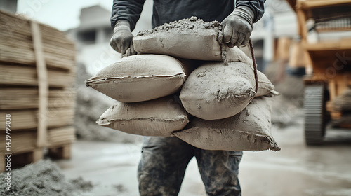 Wallpaper Mural Construction Worker Carrying Bags of Cement Torontodigital.ca