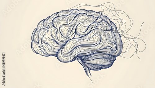 Wallpaper Mural A blue detailed line drawing of a human brain Torontodigital.ca