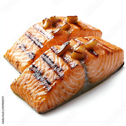 Delicious grilled salmon fillets glazed with miso and garlic, a culinary delight.