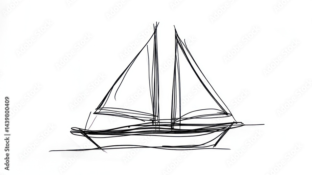 Simple black line drawing of a sailboat Simple black line drawing of a sailboat