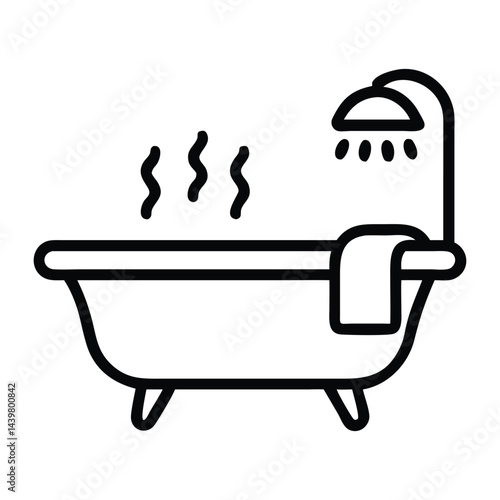 Hot Bath with Shower Icon Line Art Illustration