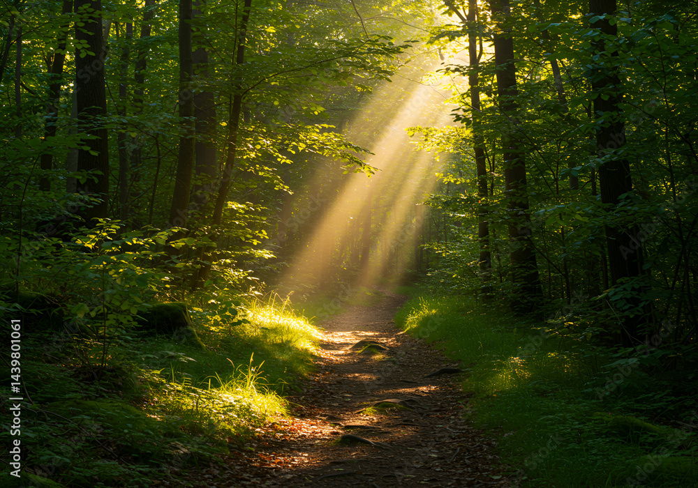 Sunbeams Illuminating Forest Path Sunbeams Illuminating Forest Path