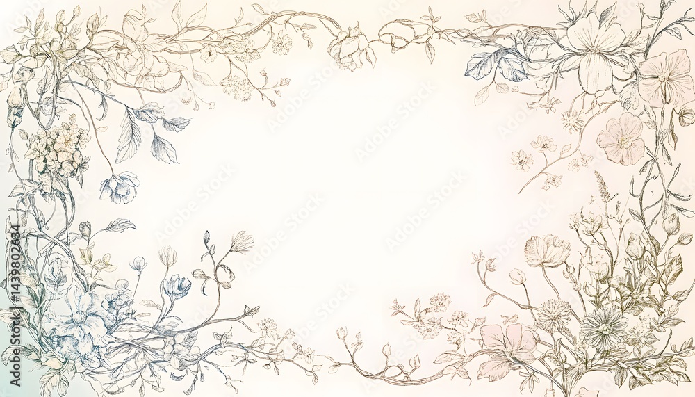 Delicate floral design arranged with vines and blank center space