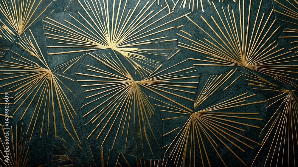 Elegant Green and Gold Abstract Texture with Radiating Patterns Elegant Green and Gold Abstract Texture with Radiating Patterns