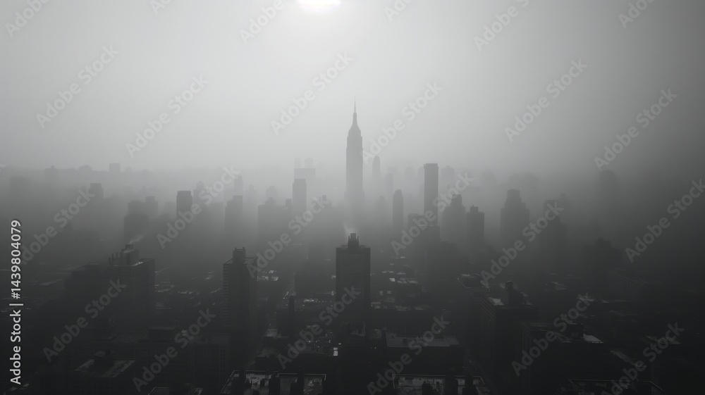 Urban skyline shrouded in smog highlights the impact of pollution on city health and visibility