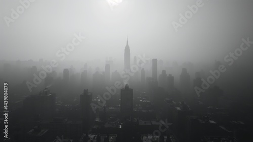 Obraz na płótnie Urban skyline shrouded in smog highlights the impact of pollution on city health and visibility w salonie