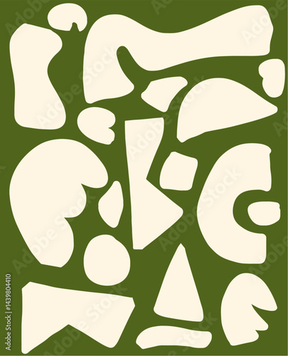 Abstract Composition of Organic Shapes in Olive Green and Cream
