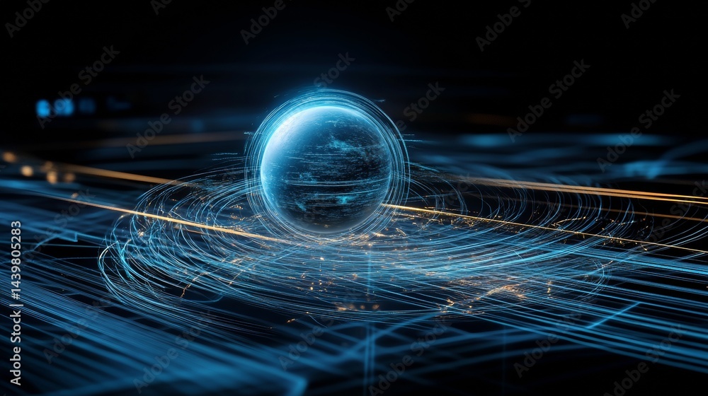 Floating holographic simulation of an icy environment in a futuristic science lab