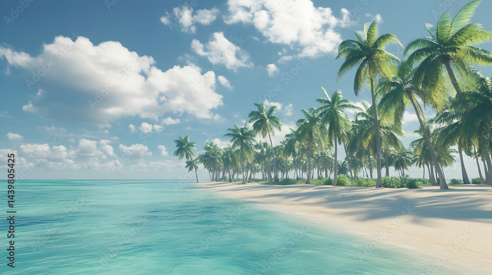 Obraz premium Tranquil Tropical Beach: Palm Trees Azure Waters and White Sand