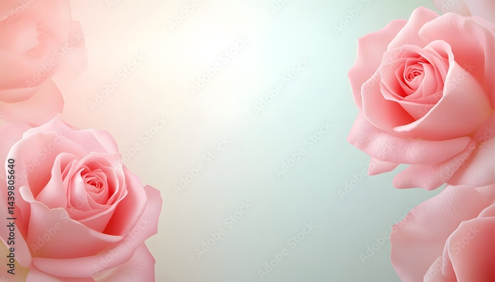 Beautiful pink roses bloom against a soft pastel background elegantly