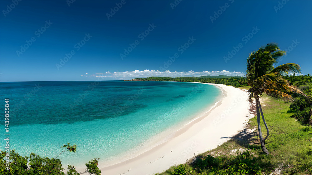 Serene Tropical Beach Paradise: White Sand Turquoise Waters and Lush Greenery Serene Tropical Beach Paradise: White Sand Turquoise Waters and Lush Greenery