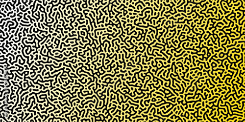 Abstract Reaction-diffusion Turing pattern natural texture yellow gradient color scheme. Linear design with biological algorithm psychedelic background. Reaction-diffusion or truing patter