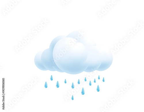 3D Cartoon Cloud with Rain Drops