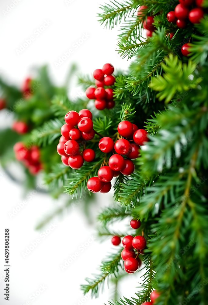 branch of a christmas tree with red berries branch of a christmas tree with red berries
