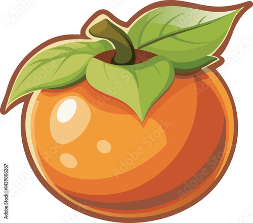A vibrant vector art illustration showcasing a beautiful, ripe persimmon fruit with rich colors, realistic details, and artistic elegance.