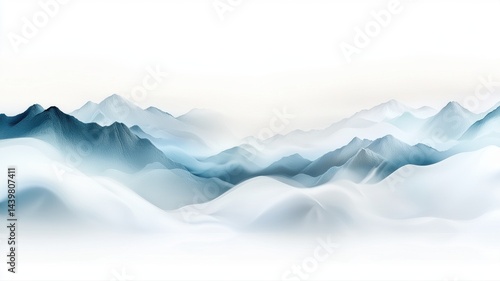 Misty Mountain Landscape, Blue Tones Abstract Art mountain landscape abstract blue misty fog dreamy