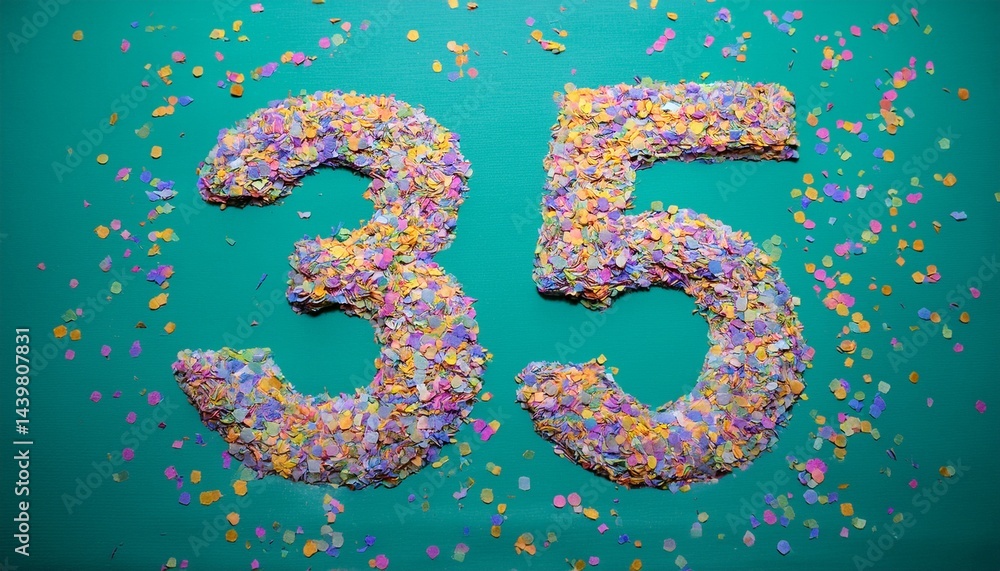 Number 35 made out of confetti. Photo for thirty-fifth birthday or anniversary party Number 35 made out of confetti. Photo for thirty-fifth birthday or anniversary party