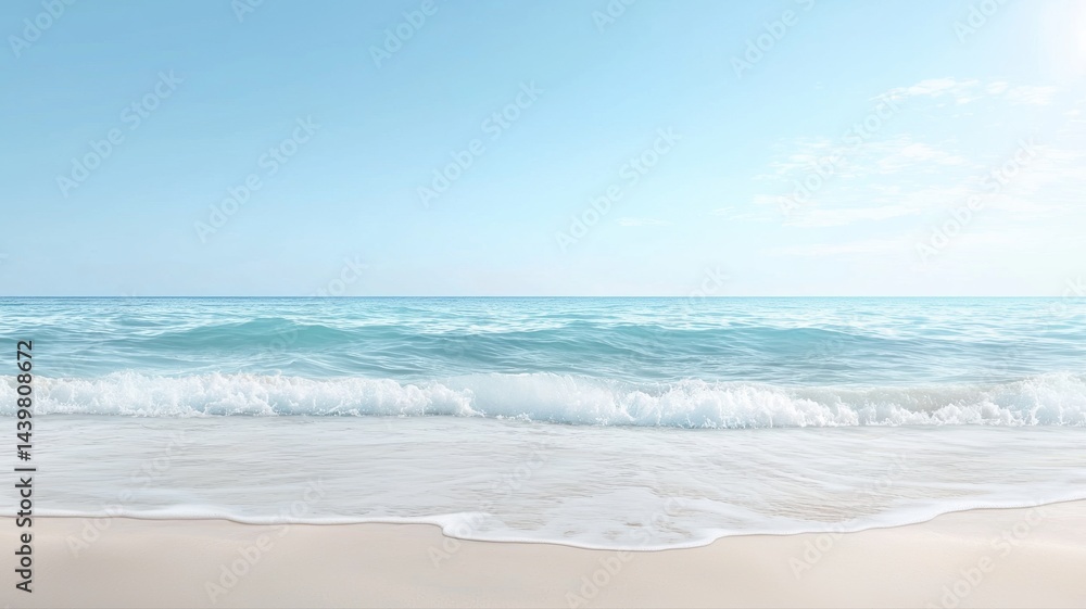 Fototapeta premium Tropical Beach Paradise: Serene Waves and Clear Blue Sky beach sea ocean waves sand coastline water
