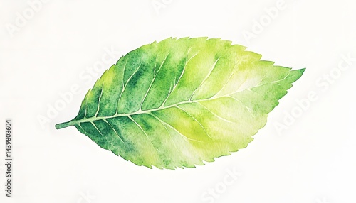 Obraz na płótnie A watercolor painting depicts a vibrant green leaf on white w salonie