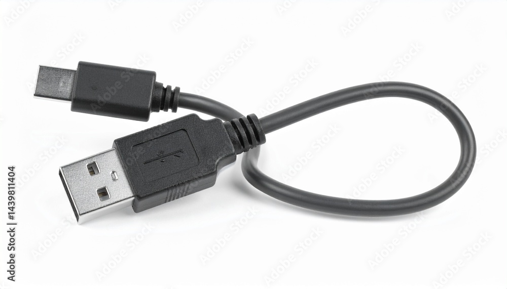 Universal USB Cable for Device Charging on Isolated White Background Universal USB Cable for Device Charging on Isolated White Background
