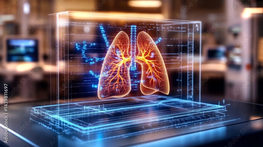 Visualizing oxygen diffusion in lungs using advanced holographic tech in a modern lab