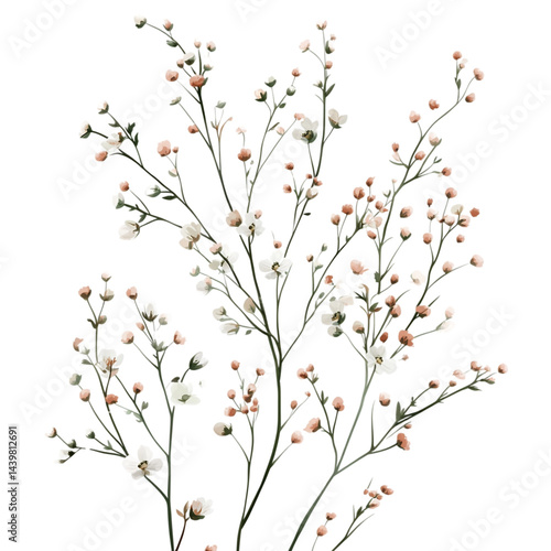 Minimal Pastel Beige Botanical Branch – Watercolor Elegant Nature PNG for Stationery, Wedding Invitations, and Decoration Projects