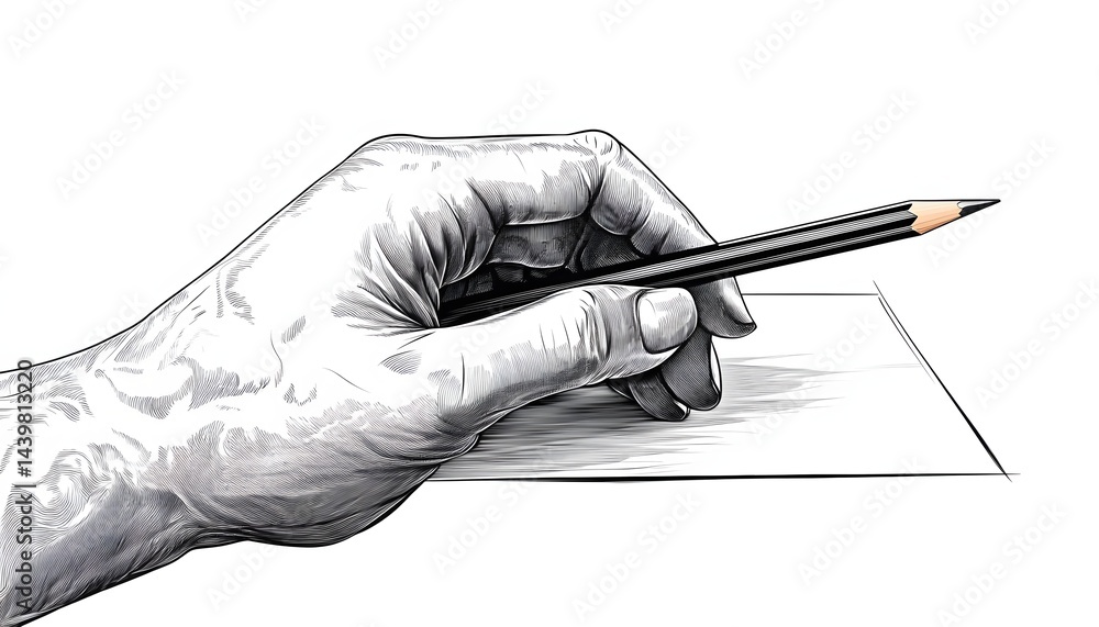 A hand is holding a pencil and writing on a paper
