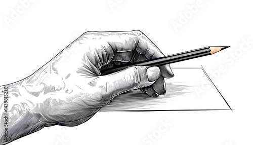 Obraz na płótnie A hand is holding a pencil and writing on a paper w salonie