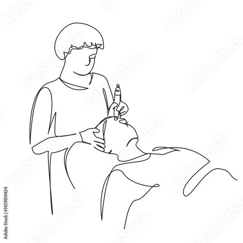 One continuous single drawing line art flat doodle skincare, woman, beauty, cosmetic, skin, beautician, rejuvenation. Isolated image hand draw contour on a white background, hand drawn, not AI