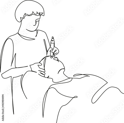 One continuous single drawing line art flat doodle skincare, woman, beauty, cosmetic, skin, beautician, rejuvenation. Isolated image hand draw contour on a white background, hand drawn, not AI