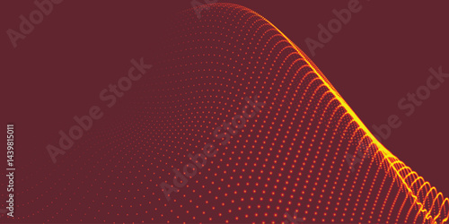 Abstract background with dynamic color wave. Futuristic dotted wave of bright particles. Colorful background for presentation design. Wide format vector illustration. Weave effect.