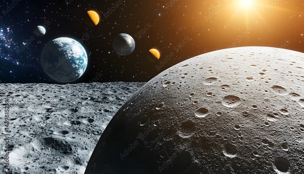 A detailed view of planets and the moon in space
